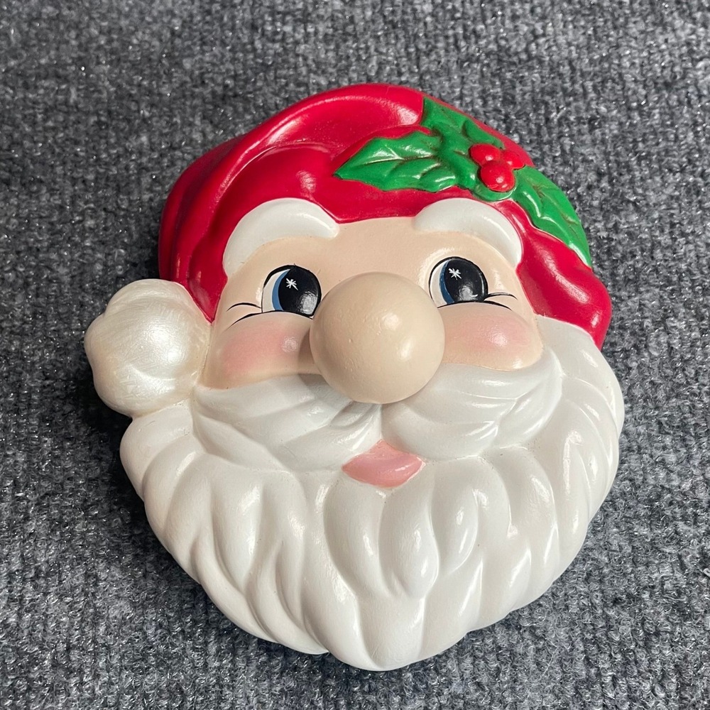 Vintage Sankyo Japan Ceramic Santa Claus Face Musical Wall Hanging Christmas